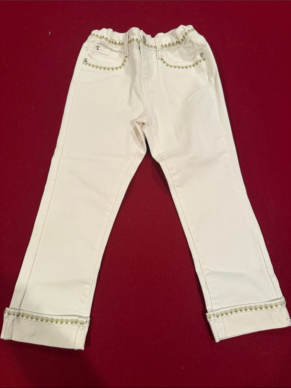 Matilda Jane Kids Cream Stretch Jean Pants with Decorative Trim